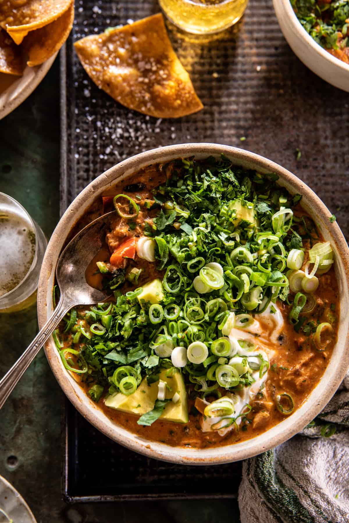 Crockpot Chipotle Queso Chicken Chili | halfbakedharvest.com